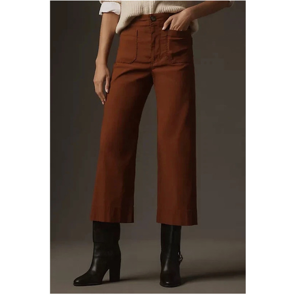 NWOT Anthropologie Maeve The Colette Cropped Wide-Leg Pants Mango Brown Size 33 - Picture 3 of 12